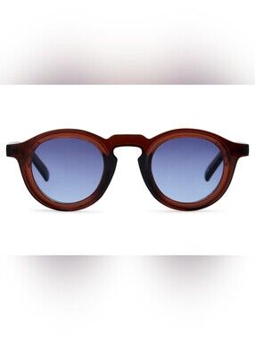 Men's Round Sunglasses in Brown with Gradient Blue Lenses - Unbranded